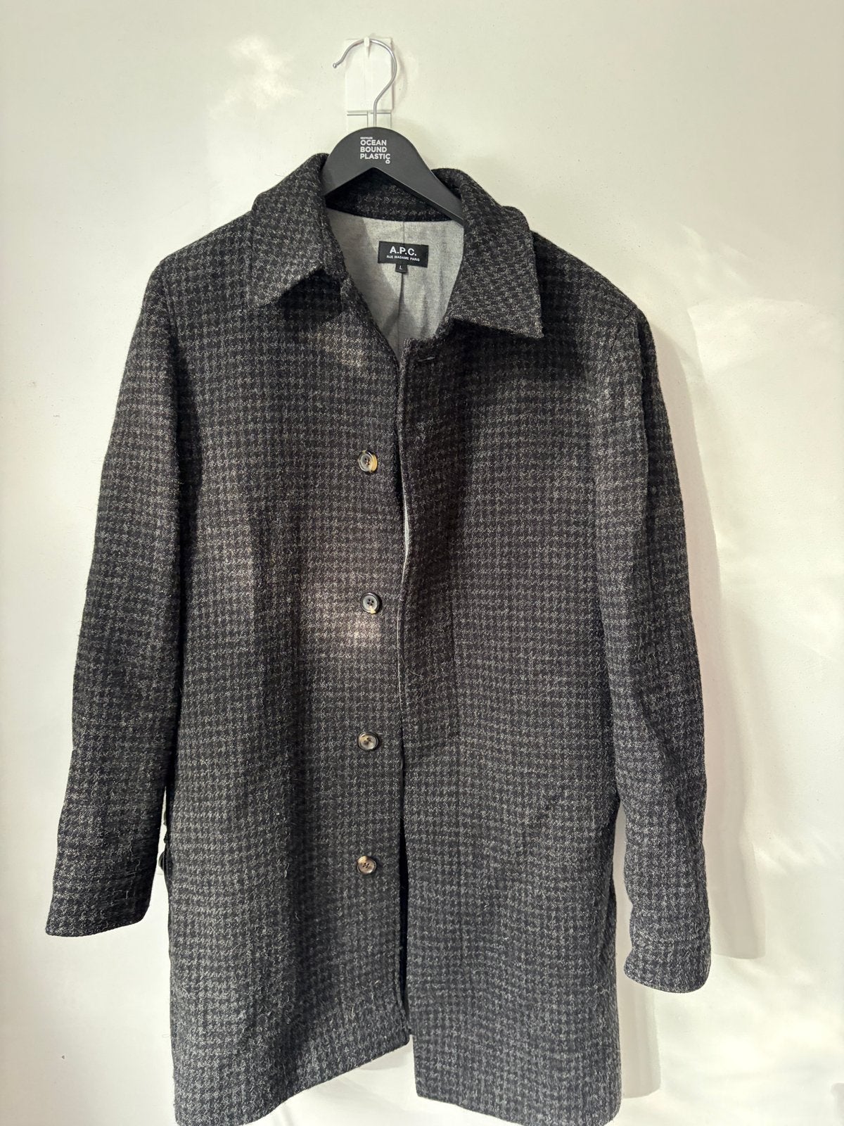 A.P.C. Harris Tweed Jas - Maat L, Ophalen of Verzenden, Zo goed als nieuw, Maat 52/54 (L), Grijs