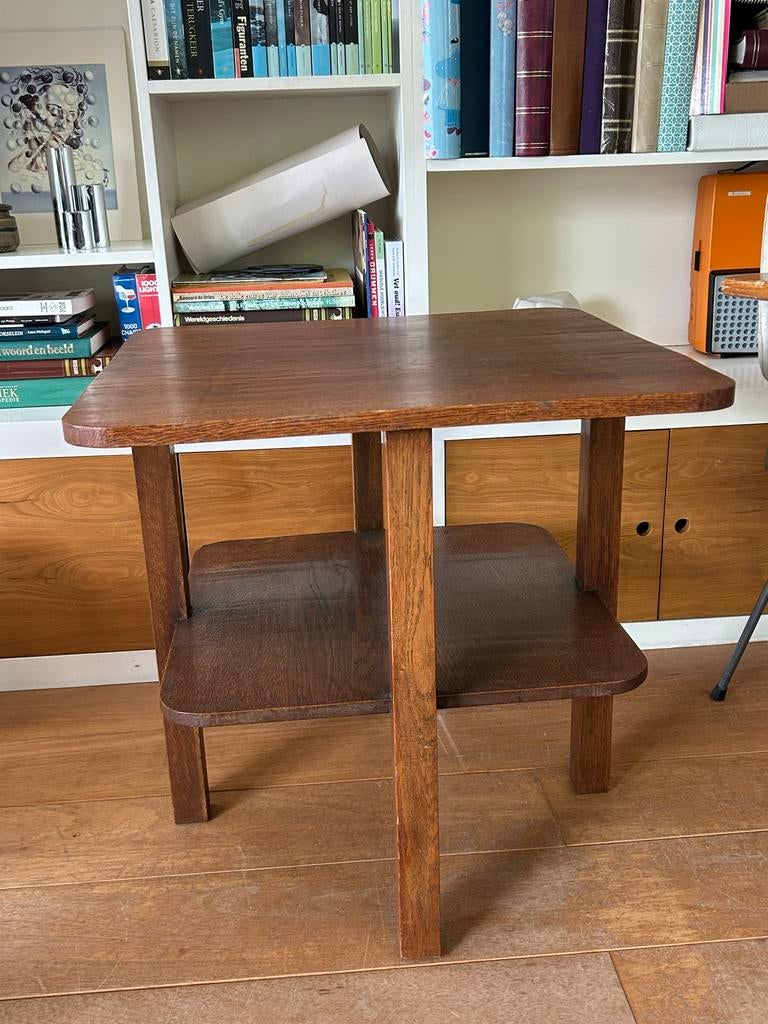 Vintage Art Deco Bijzettafel - Eikenhout, Ophalen, Minder dan 55 cm, Gebruikt, Vierkant