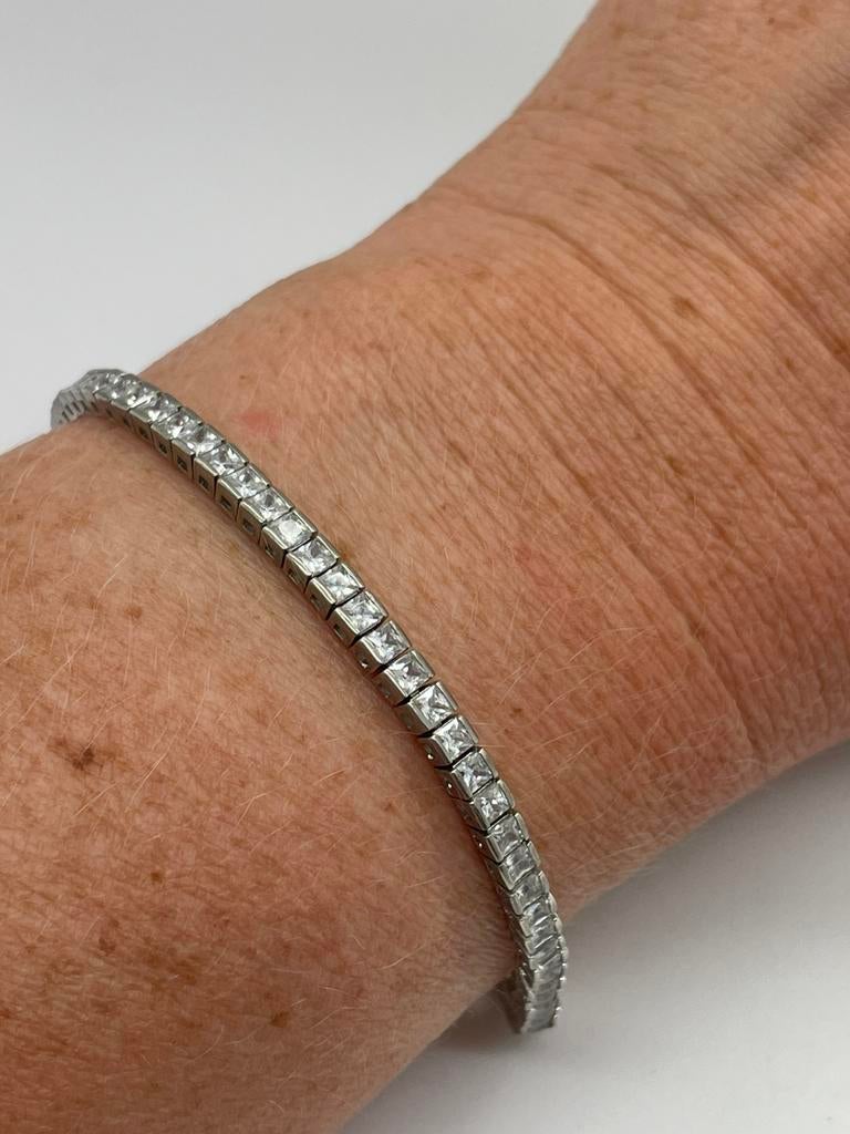 D891 Prachtige zilveren tennisarmband, Ophalen of Verzenden, X, Zilver, Zilver