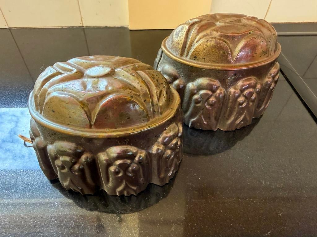 Antieke koperen Victoriaanse bakvormen set van 2, Ophalen of Verzenden, Koper