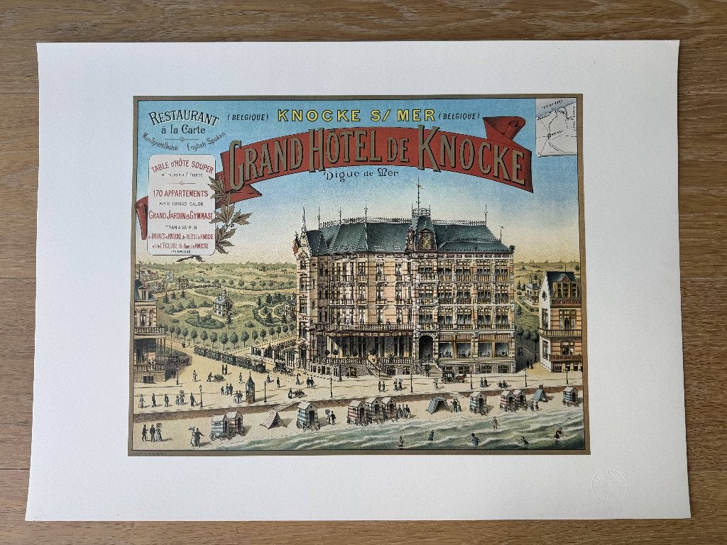 Vintage affiche Grand Hôtel de Knocke, Knokke vintage poster, Rechthoekig Liggend, Nieuw, Ophalen of Verzenden, A1 t/m A3