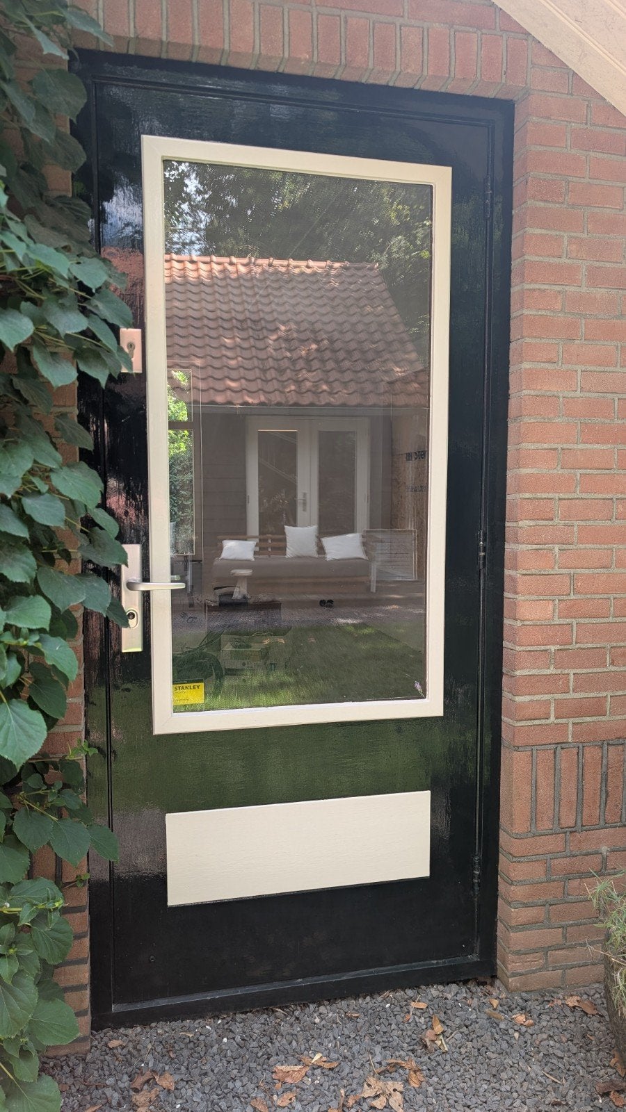 Houten buitendeur met glas, lijst en paneel (211,5x92,5cm), Doe-het-zelf en Verbouw, Deuren en Horren, Ophalen, 80 tot 100 cm