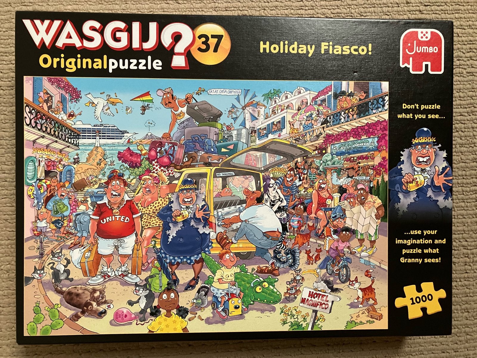 Wasgij puzzel Original 37 Holiday fiasco 1000 st, Hobby en Vrije tijd, Denksport en Puzzels, Ophalen, Zo goed als nieuw