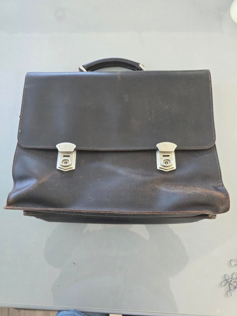 Antieke Plevier Lederen Aktetas / Laptoptas - Klassevol, Antiek en Kunst, Ophalen of Verzenden