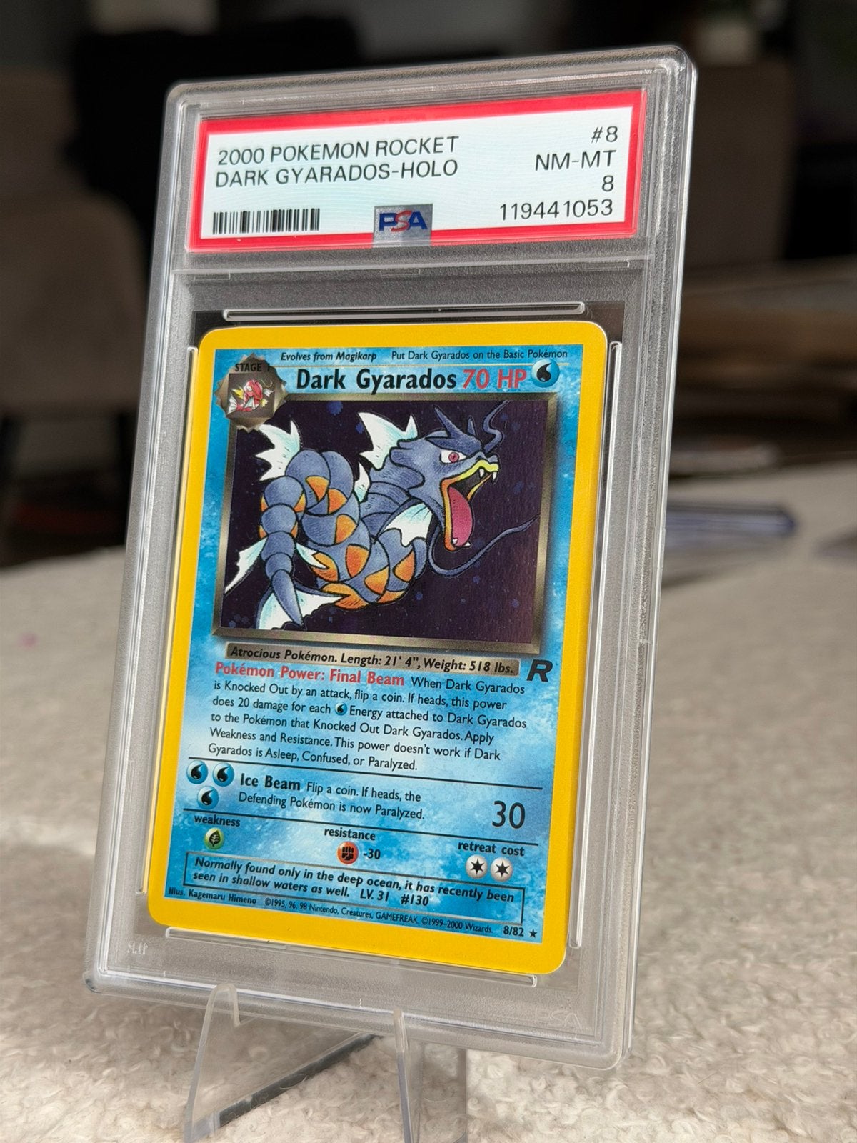 Dark Gyarados (TR 8) - PSA 8 - Team Rocket, Hobby en Vrije tijd, Verzamelkaartspellen | Pokémon, Ophalen of Verzenden, Zo goed als nieuw