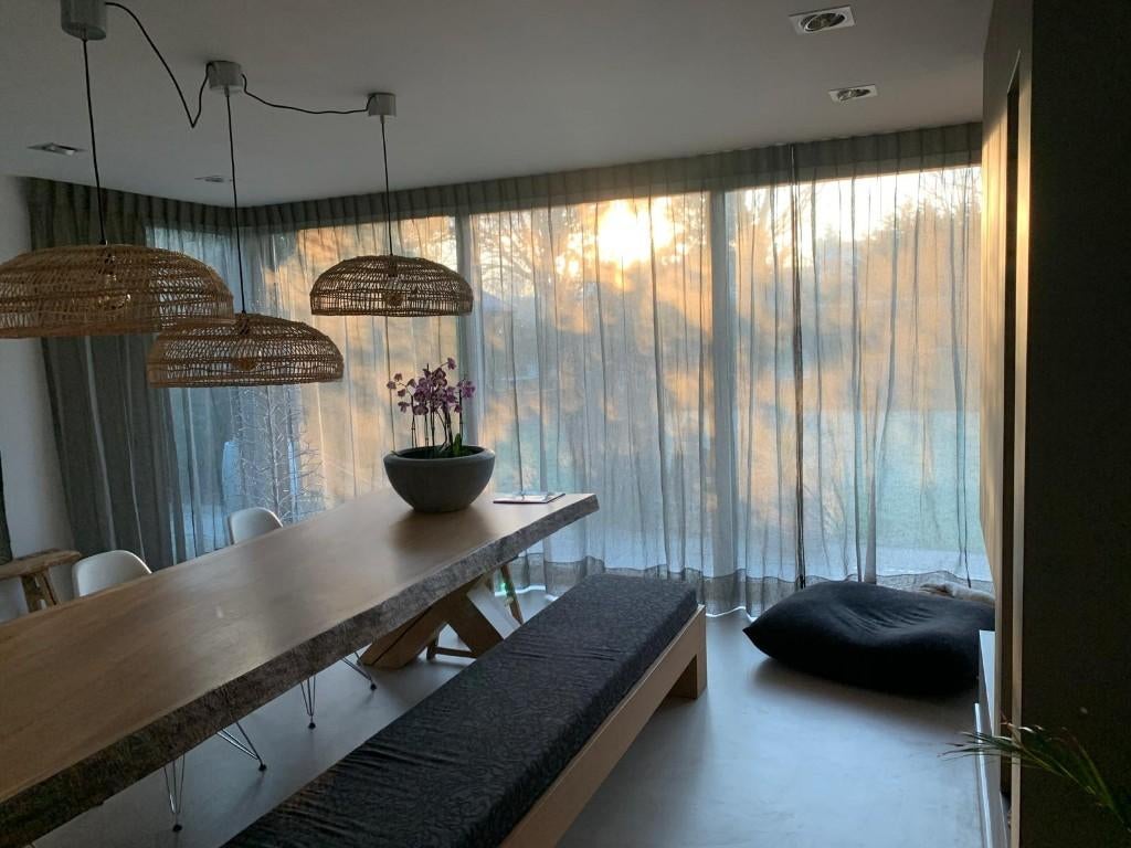 luxe linnen in betweens gordijnen van Evert de groot, Ophalen, Bruin, 200 cm of meer, Zo goed als nieuw