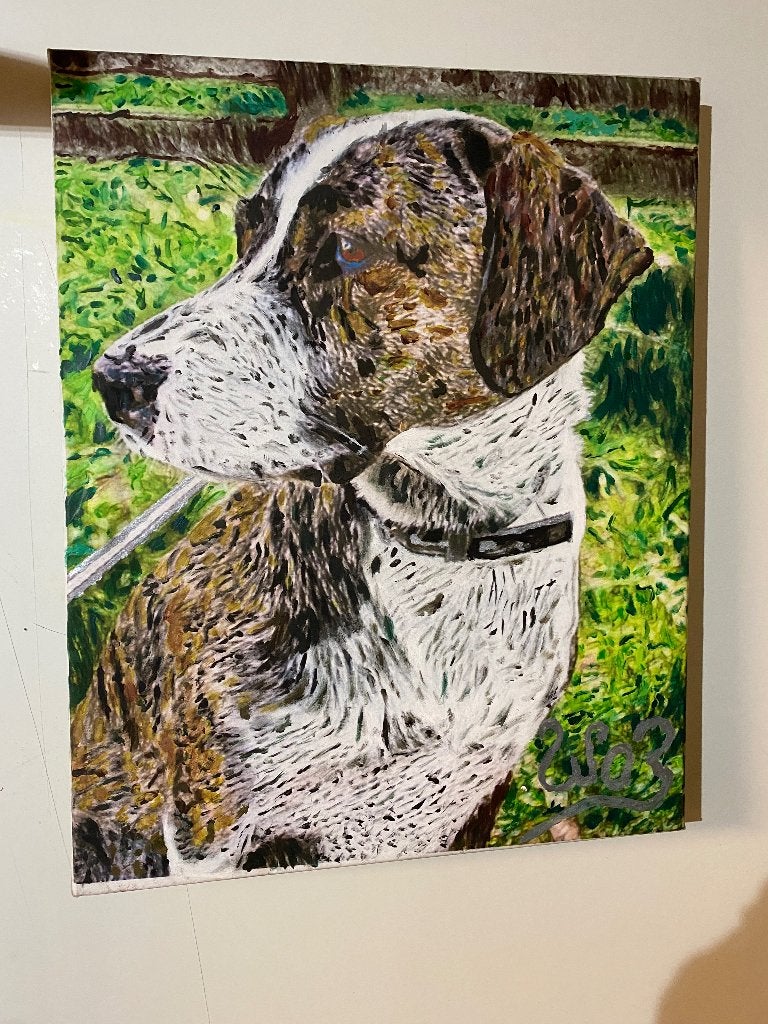 Handgeschilderd portret van een hond op canvas, 40 cm, Schilderij, Meerkleurig, Textiel