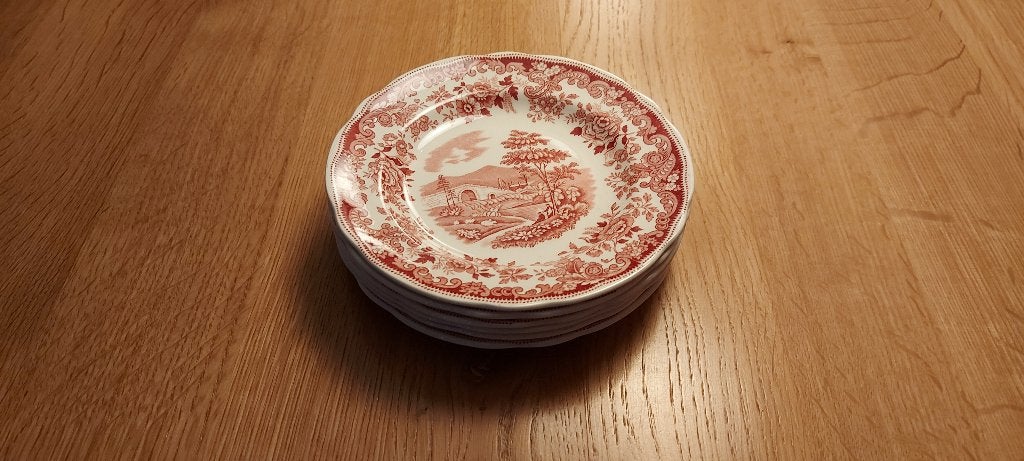 gebaksbordjes Copeland Spode Rhine England rood€ 15,--, Antiek en Kunst, Ophalen of Verzenden