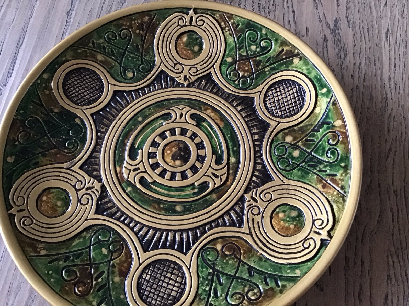 Decoratieve schaal Da Jing Tao Yi, goud/groen, 32 cm twee, Ophalen of Verzenden