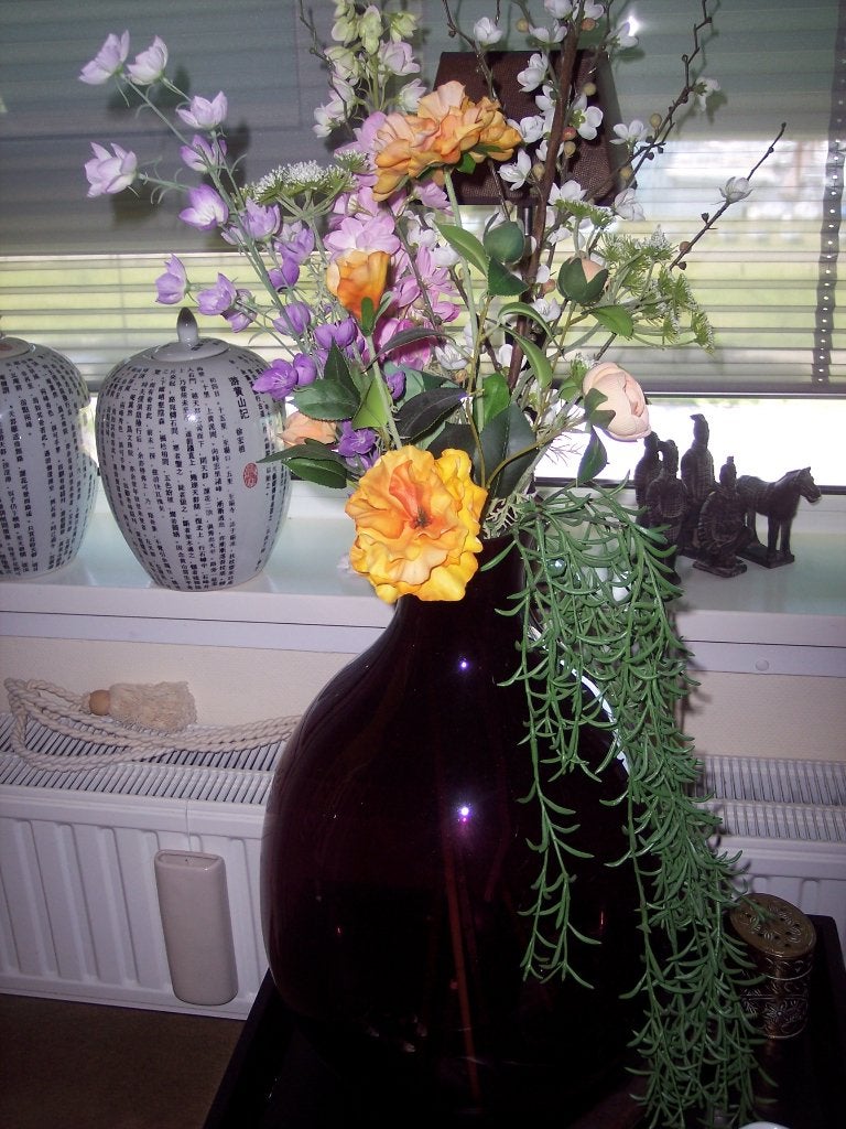 Vaas 50 cm met zijden bloemen, Huis en Inrichting, Woonaccessoires | Vazen, Ophalen, Glas, 50 cm