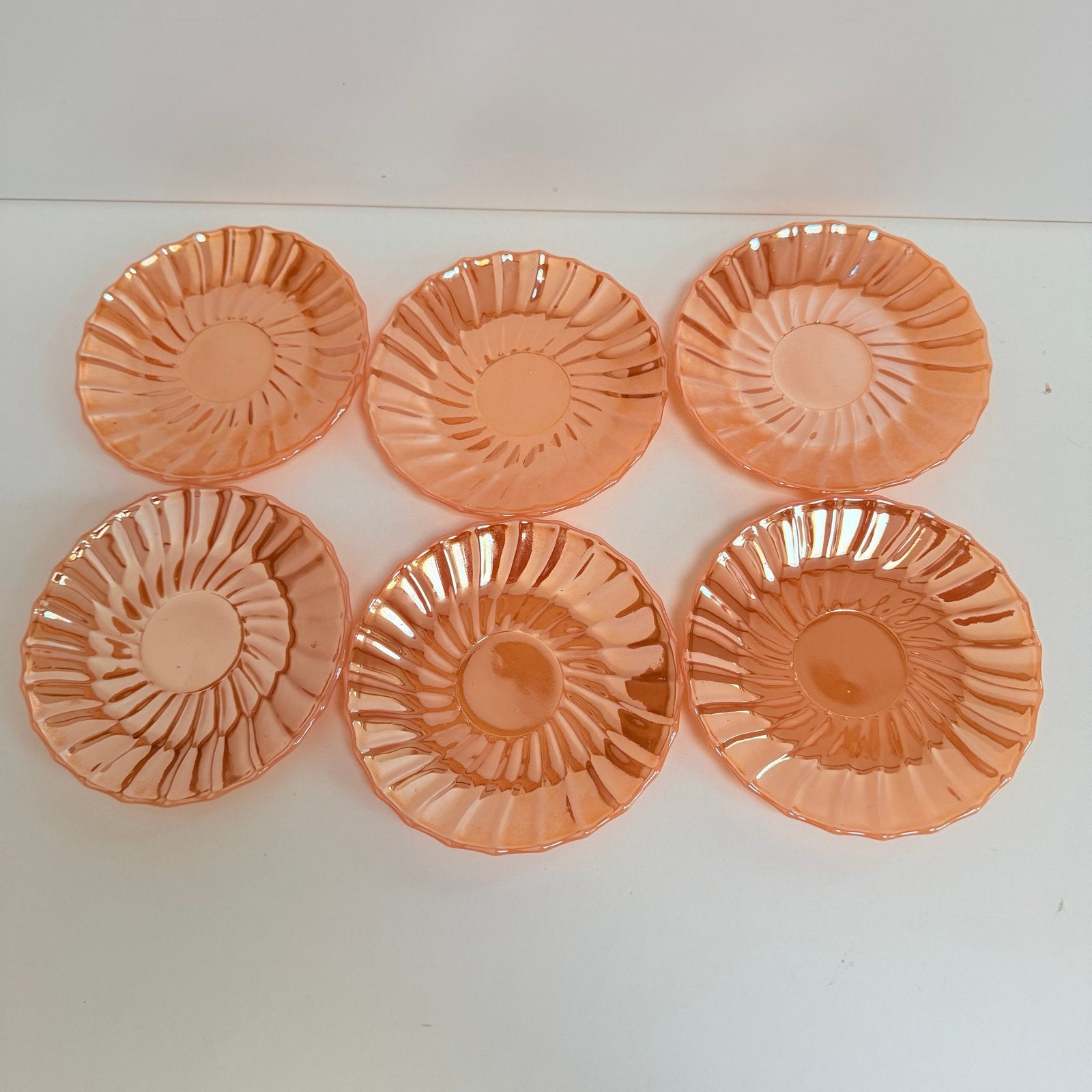6 vtg melk -glass Schoteljes "peach-Lustre" Fire King style, Ophalen of Verzenden