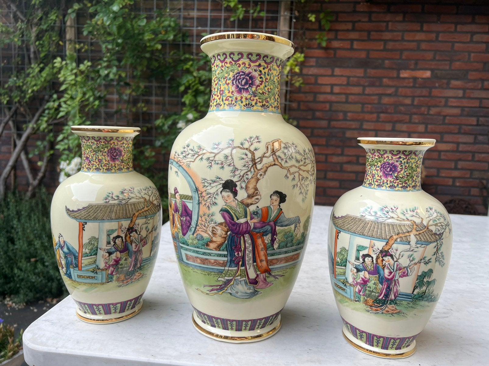 PRACHTIG puntgaaf 3-delig Chinees porseleinen kaststel, Ophalen of Verzenden
