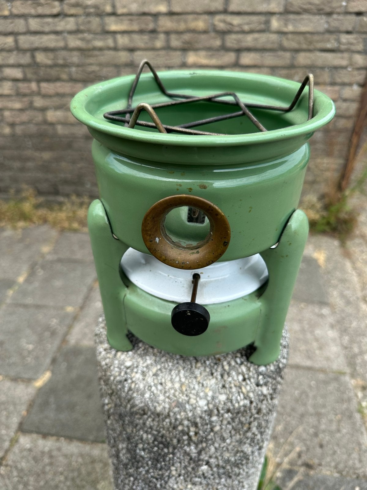 Vintage Groene Emaille Rechaud / Warmhoudplaat, Ophalen of Verzenden