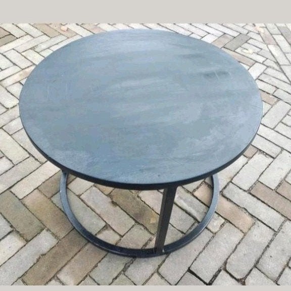 Ronde salontafel met metalen onderstel, Ophalen of Verzenden, Gebruikt
