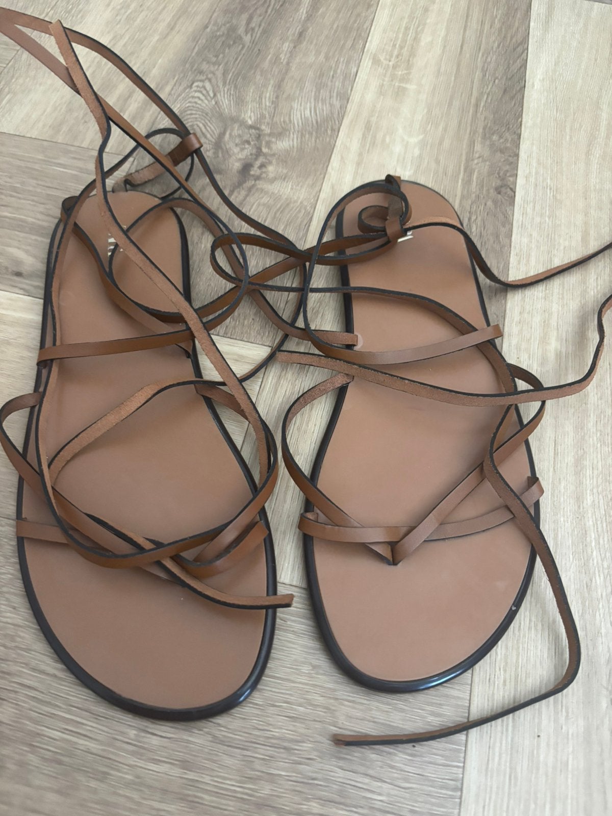 Zara sandaaltjes, leer, Ophalen, Bruin, Sandalen of Muiltjes, Zo goed als nieuw