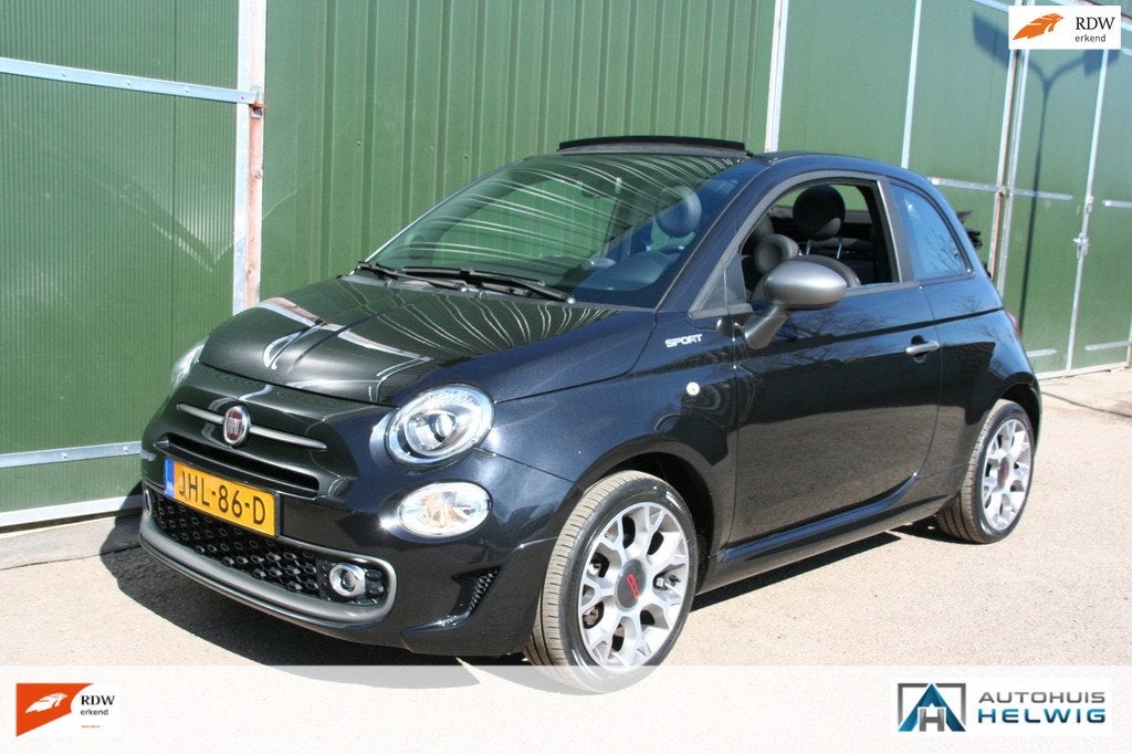 Fiat 500C 1.0 Hybrid Sport, AIRCO, NAVIGATIE, HALF LEER., Gebruikt, Cabriolet, 4 stoelen, Leder en Stof