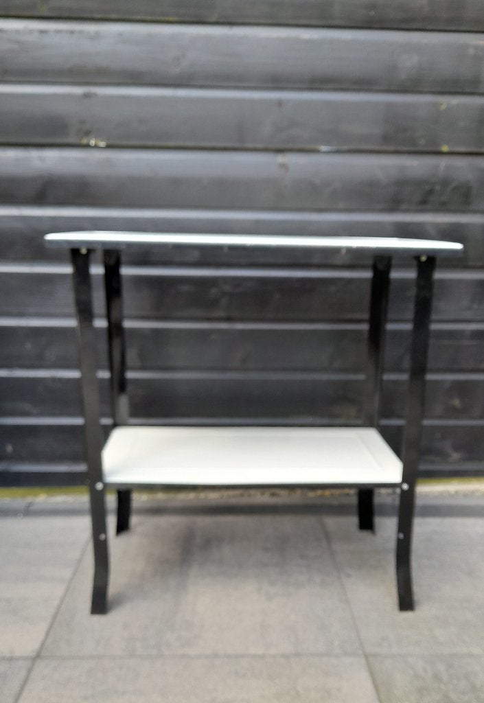 Vintage tafeltje emaille zwart + offwhite, Ophalen
