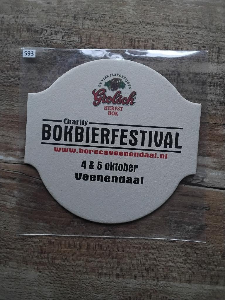 Grolsch bier viltje met opdruk bokbierfestval gvg nr. 593, Ophalen of Verzenden, Nieuw, Viltje(s), Grolsch