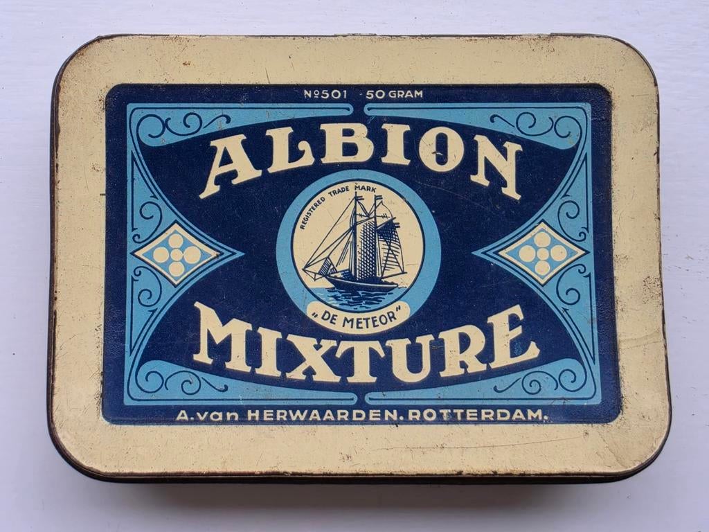Albion Mixture tabak blik A.van Herwaarden Rotterdam, Ophalen of Verzenden, Gebruikt, Overige