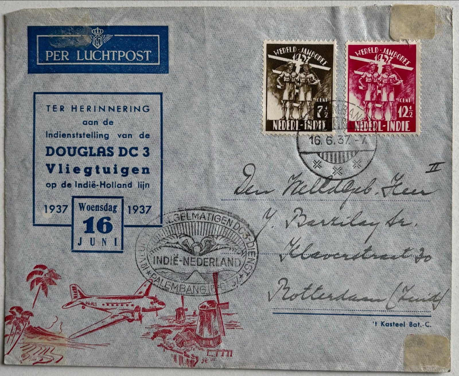 Historische Luchtpost Envelop DC-3 Indienststelling 1937, Ophalen of Verzenden, Envelop