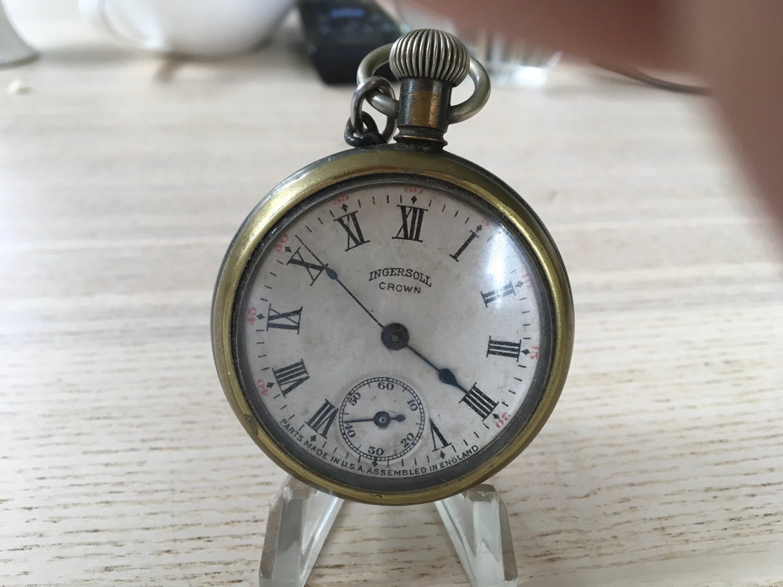 Antiek Ingersoll Crown Zakhorloge met Ketting, Overige merken, Overige materialen, Zakhorloge, Verzenden