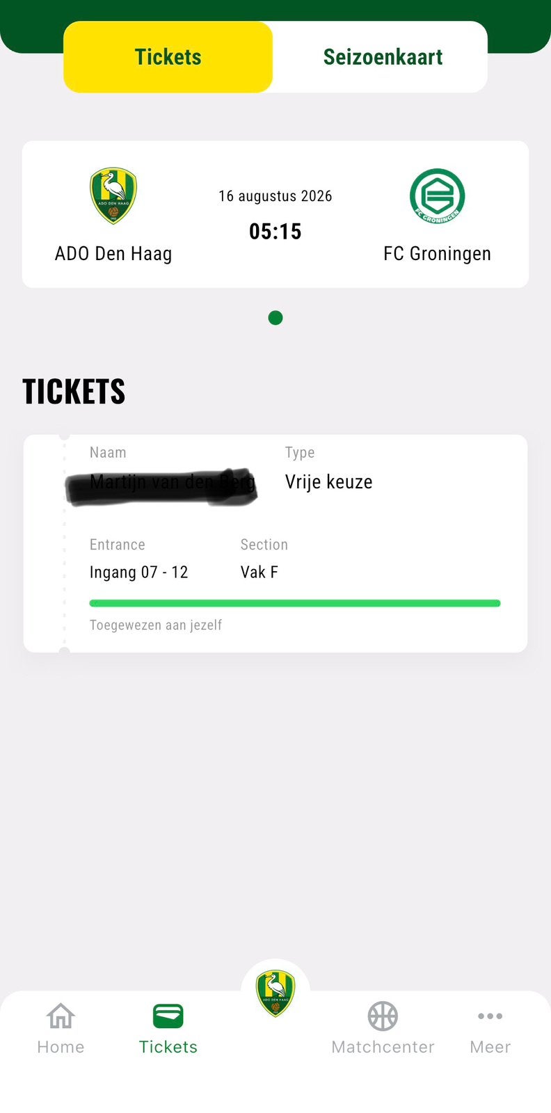 Ticket ADO Den Haag vs FC Groningen 16 aug., Eén persoon, Augustus