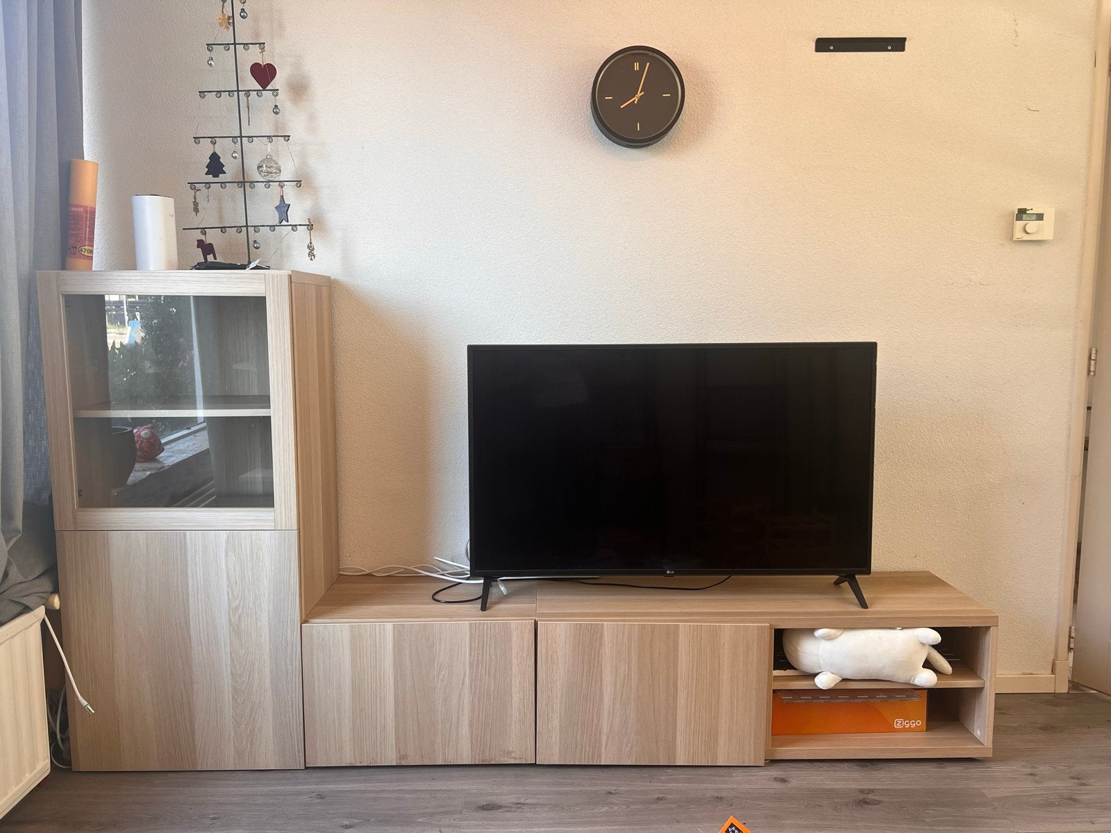 Moderne TV-meubel met vitrinekast - Licht hout, Ophalen, Gebruikt, 150 tot 200 cm, 25 tot 50 cm