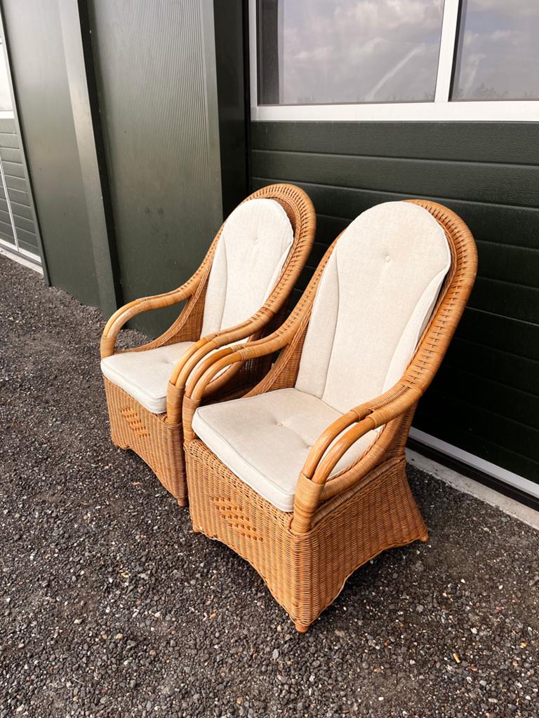 Set van 2 Rotan Stoelen met Kussens, Huis en Inrichting, Ophalen, Gebruikt, Twee, Bruin