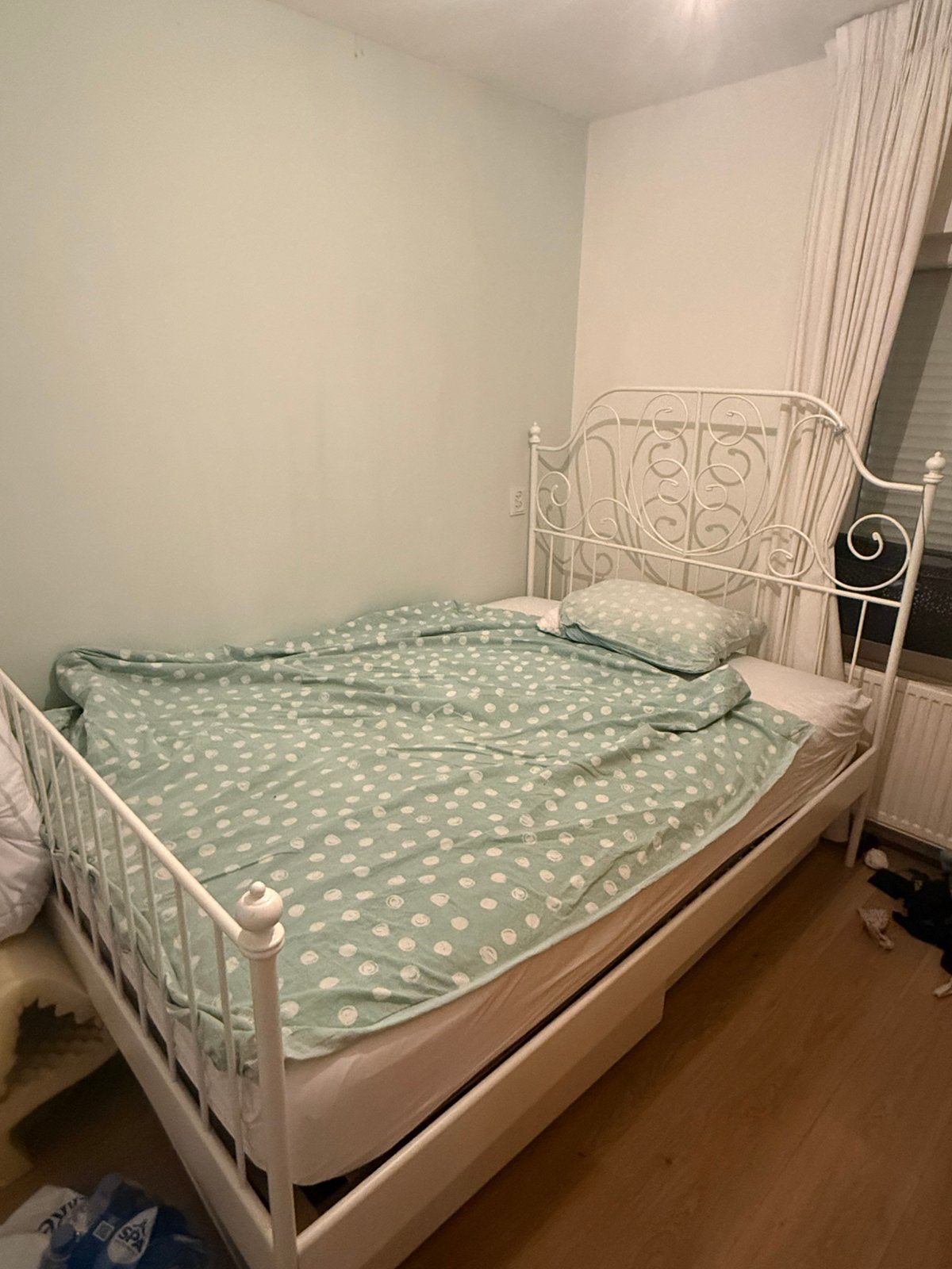 Ikea bed Leirvik, Wit, Tweepersoons, Zo goed als nieuw, Hout