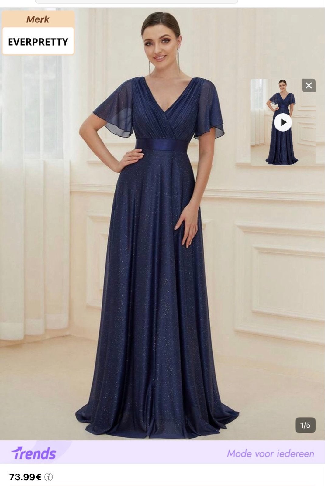 Ever Pretty Galajurk Donkerblauw Glitter Maat L en XL, Kleding | Dames, Maat 42/44 (L), Zo goed als nieuw, Onder de knie, Verzenden