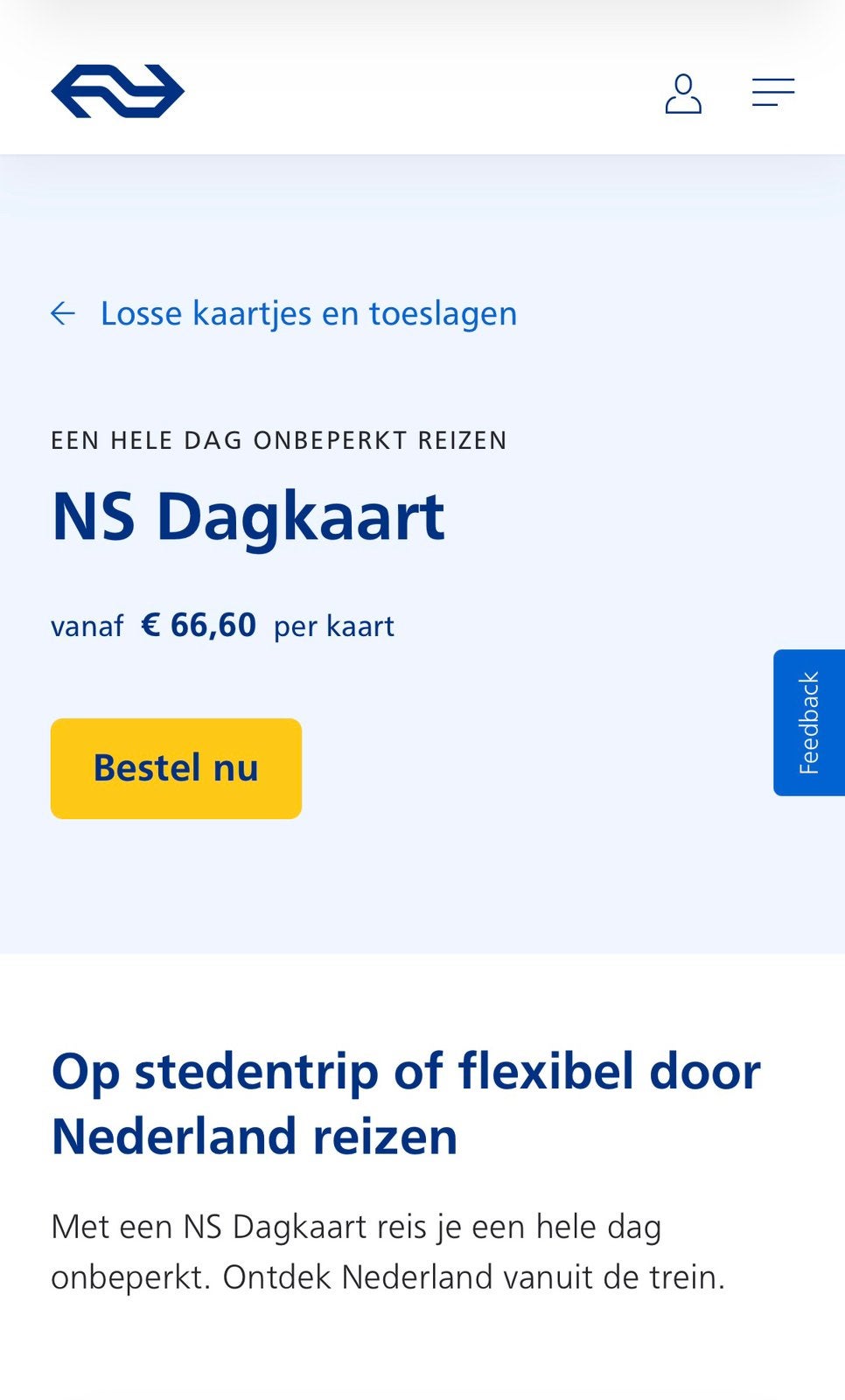 NS Dagkaart E-ticket, Tickets en Kaartjes, Trein, Bus en Vliegtuig, Eén persoon, Trein, Algemeen kaartje