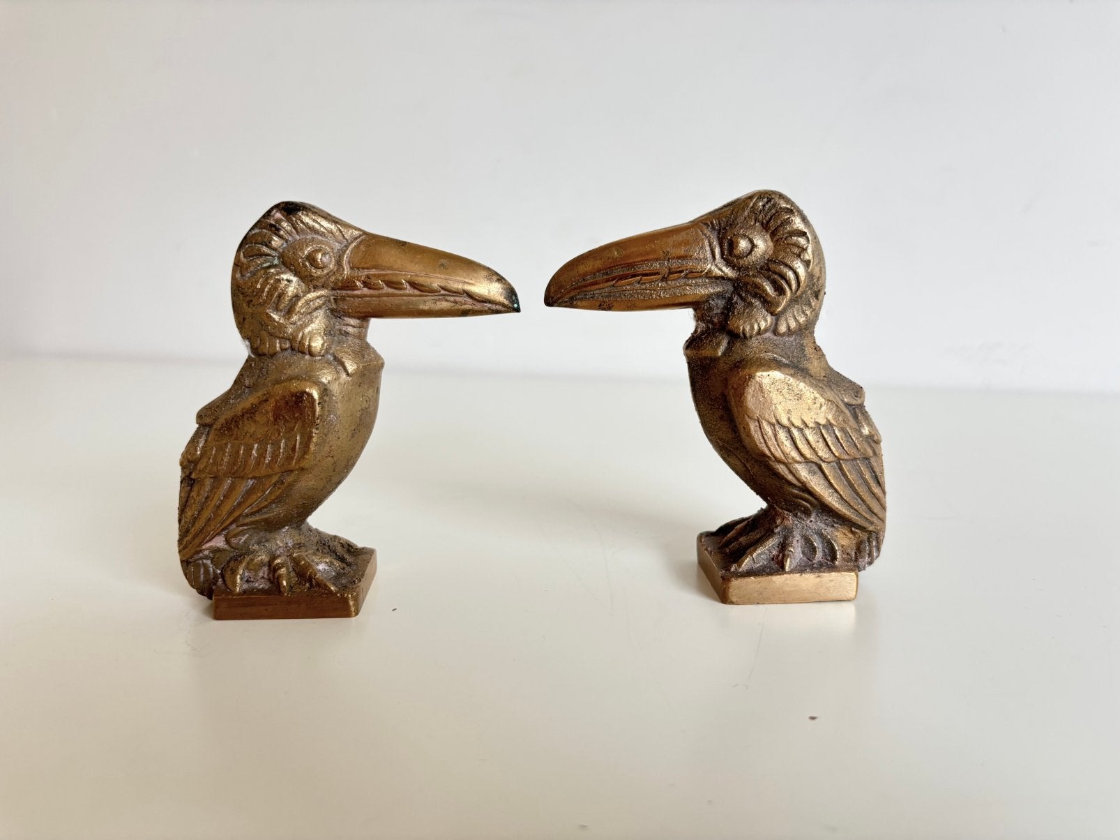 2x art deco messing toekans t.b.v. boekensteunen, jaren 30, Antiek en Kunst, Goud, Object, Ophalen of Verzenden, 11 cm