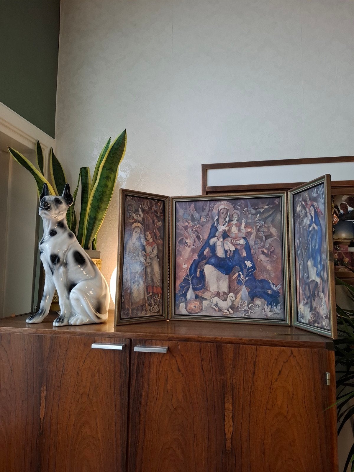 Vintage drieluik schilderij - Madonna met kind, Antiek en Kunst, Kunst | Schilderijen | Klassiek, Ophalen, Paneel, Portret of Personen