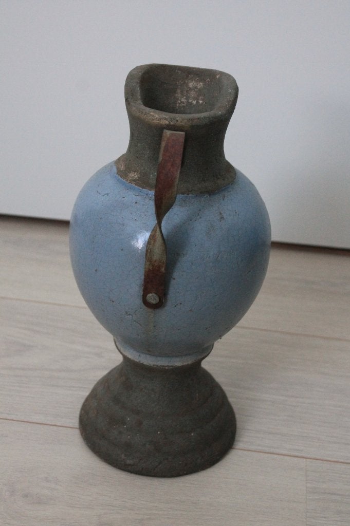 Betonen tuinvaas met blauw accent, Ophalen of Verzenden, Gebruikt