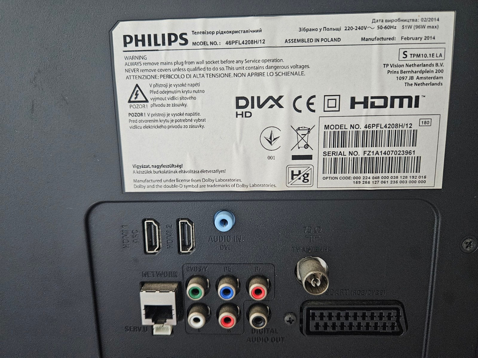 Philips 46PFL4208H/12 Full HD Smart TV 117 cm, Ophalen, Philips, 50 Hz, 100 cm of meer