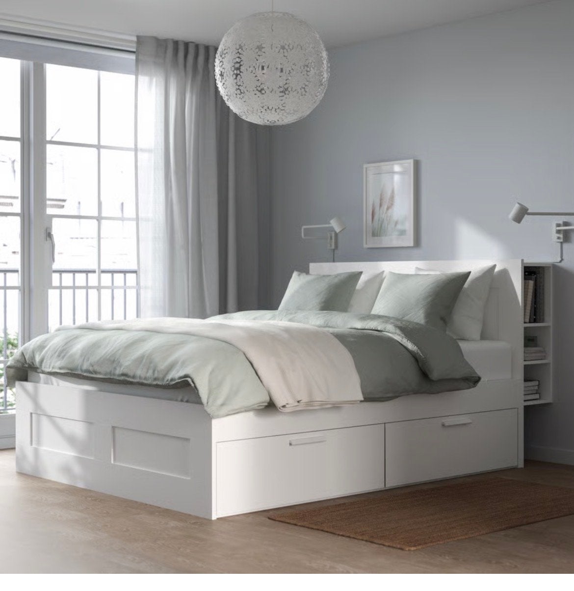 Bedframe met matras, wit, inclusief lades, Ophalen, Gebruikt, Wit, Tweepersoons