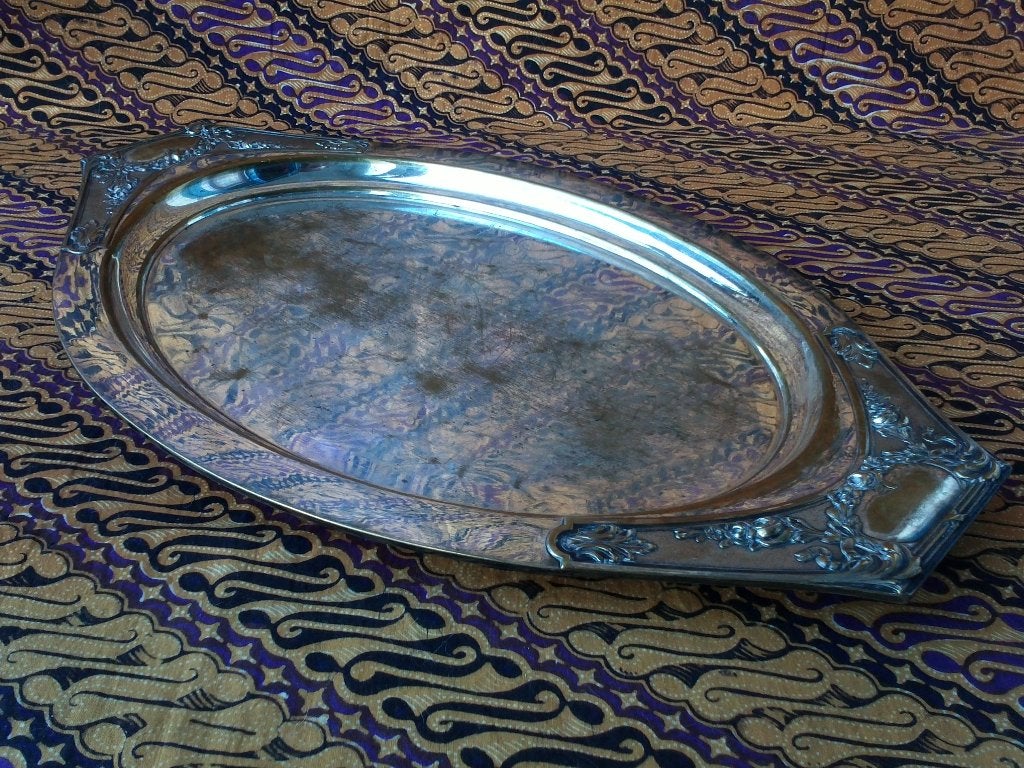 Mooi groot antiek silverplate dienblad uit Frankrijk 49 cm., Ophalen of Verzenden
