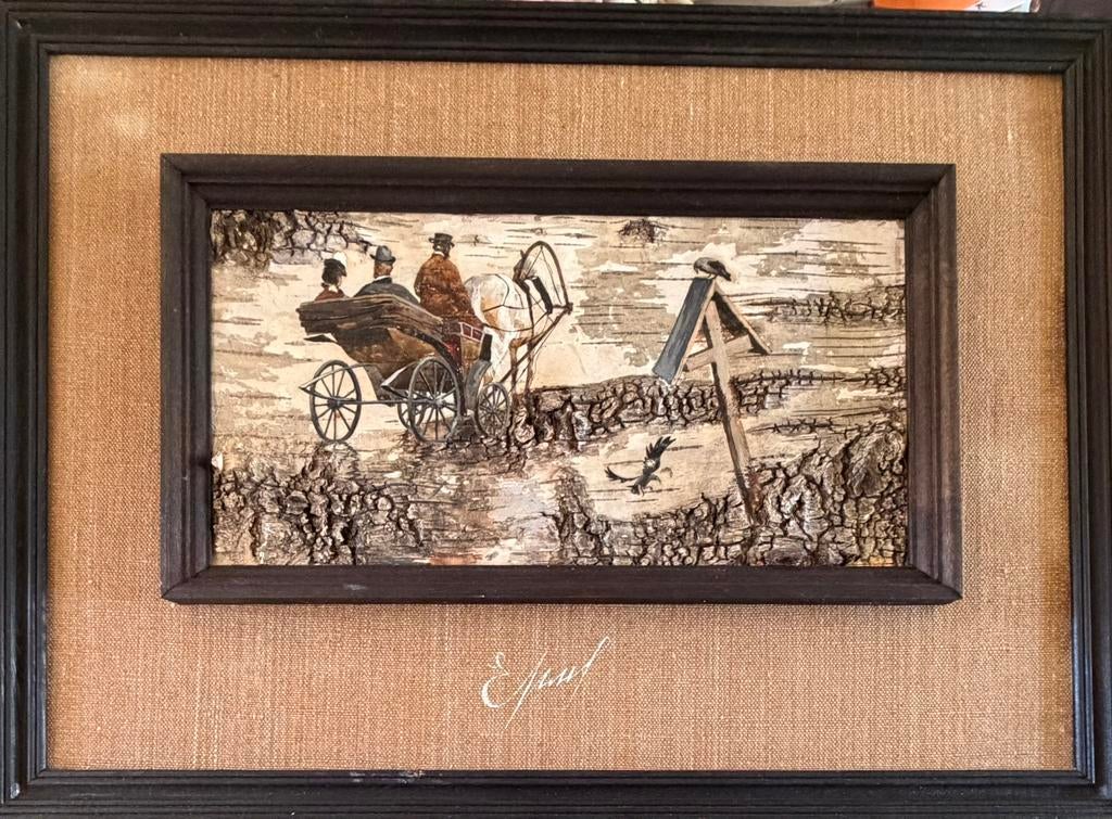 G.I. Ermakov - schilderij op berkenbast, Antiek en Kunst, Kunst | Schilderijen | Klassiek, Ophalen of Verzenden