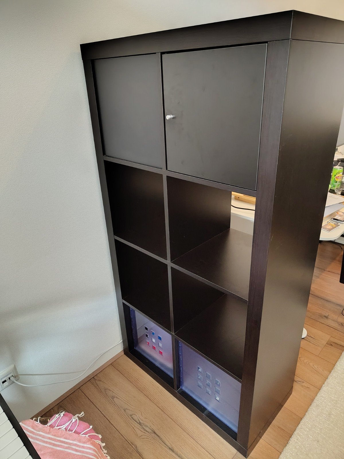 Ikea Kallax kast zwart met lades en deurtje, Ophalen, Gebruikt, Met deur(en), 100 tot 150 cm