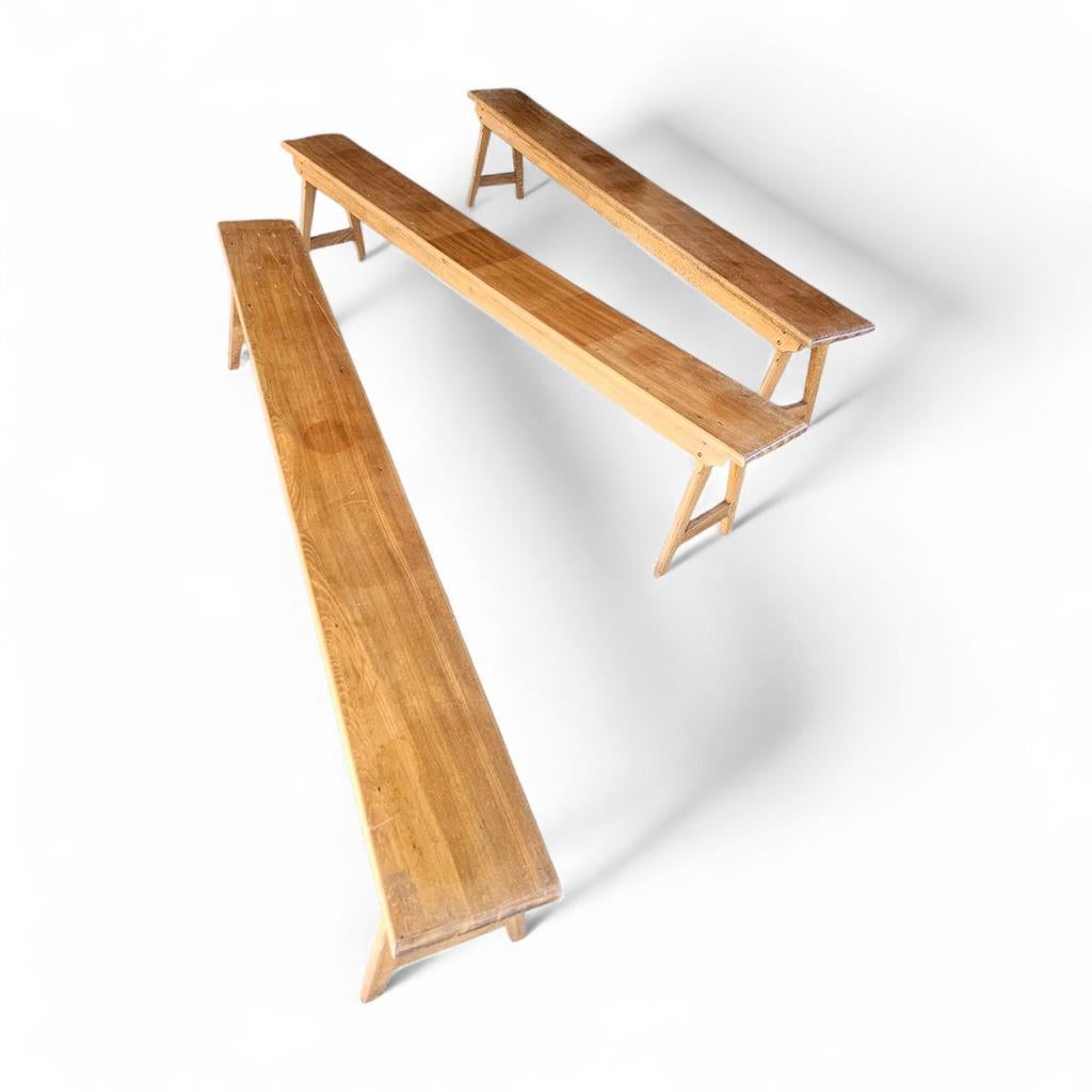 3 x houten halbanken / eetkamerbanken 1960's /, Huis en Inrichting, Banken | Sofa's en Chaises Longues, Ophalen