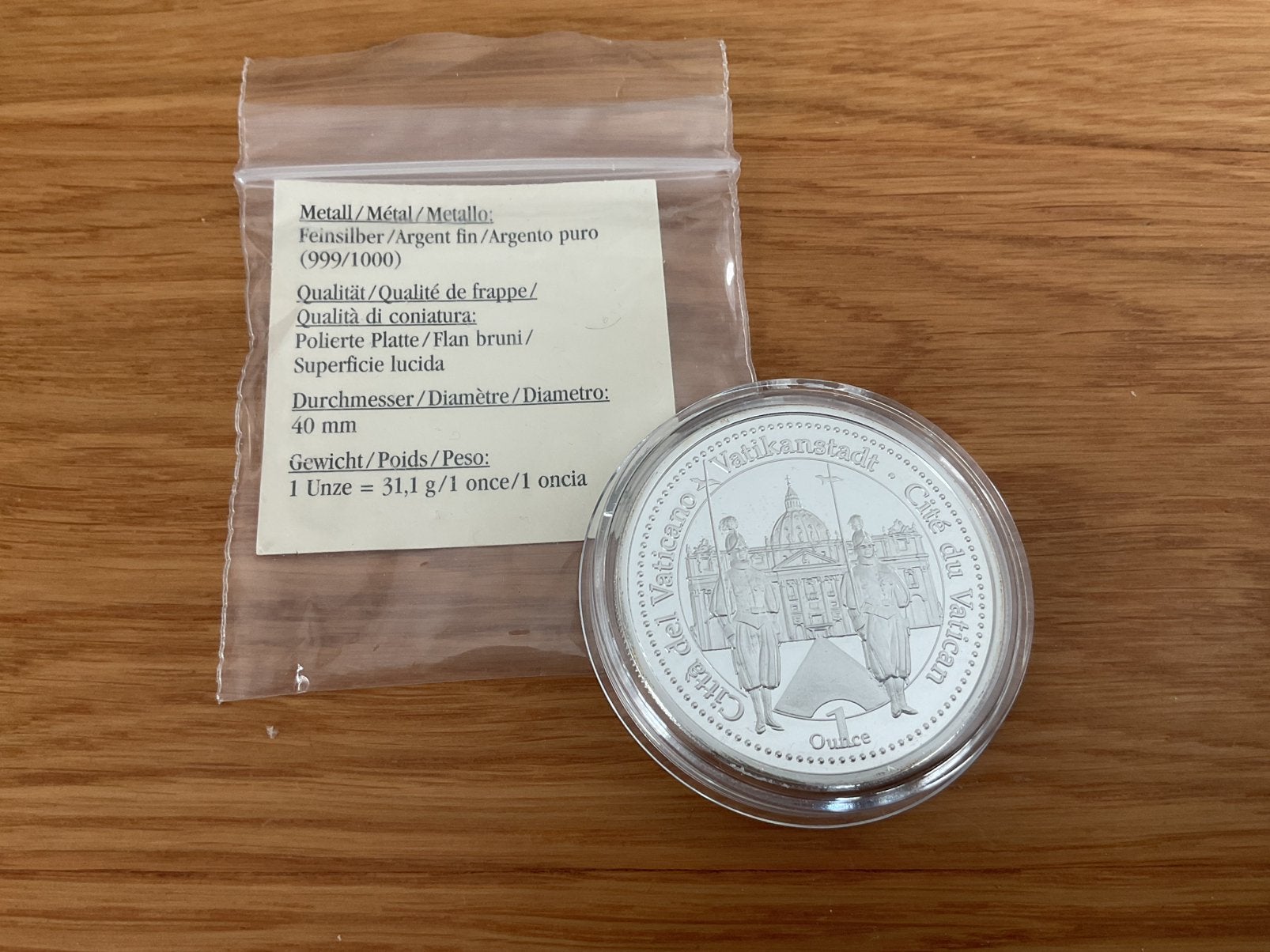 Vaticaan zilveren munt 1 Oz 0,999, Ophalen of Verzenden, Overige landen