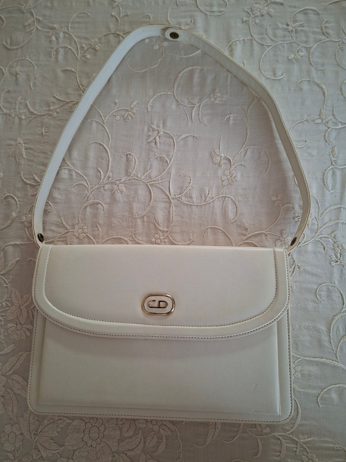 Elegante Witte Handtas met CD-logo, Ophalen of Verzenden, Gebruikt, Wit, Handtas