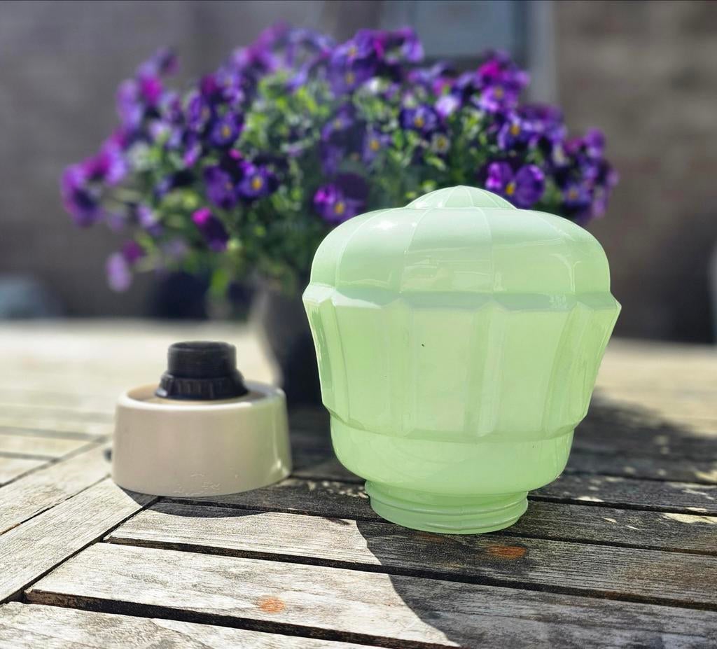 Vintage thabur Art Deco Plafondlamp - mint groen, Antiek en Kunst, Antiek | Lampen, Ophalen of Verzenden