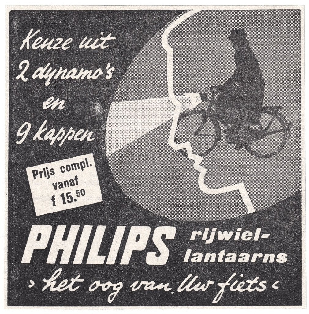 Reclame 1951 Philips Rijwiellantaarns Fiets Rijwiel Dynamo, Ophalen of Verzenden, Gebruikt, Overige typen
