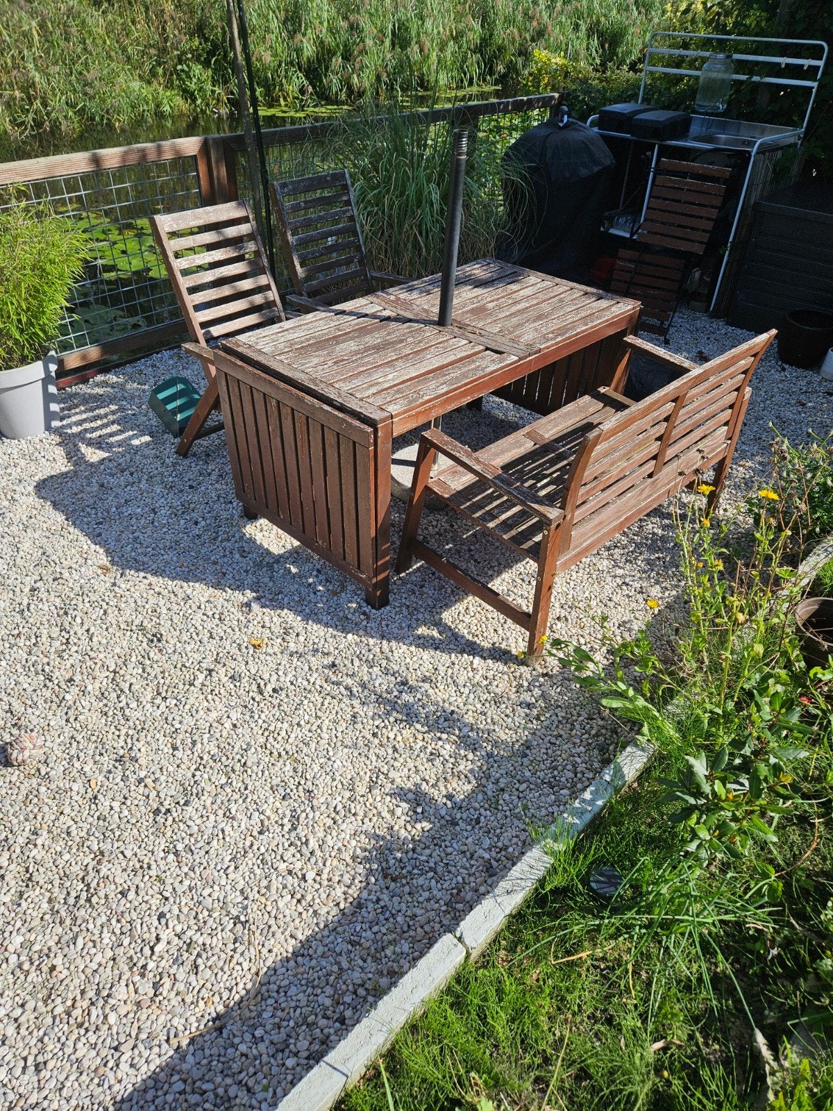 IKEA NÄMMARÖ Tuinset - Houten tuintafel met bank en stoelen, Tuin en Terras, Ophalen, 4 zitplaatsen, Gebruikt, Bank