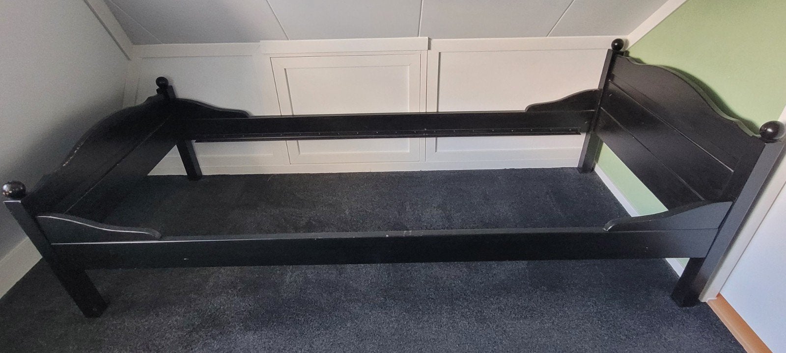 Houten ledikant voor 210x90 cm matras; zwart, Huis en Inrichting, Ophalen, Gebruikt, 90 cm, Eenpersoons