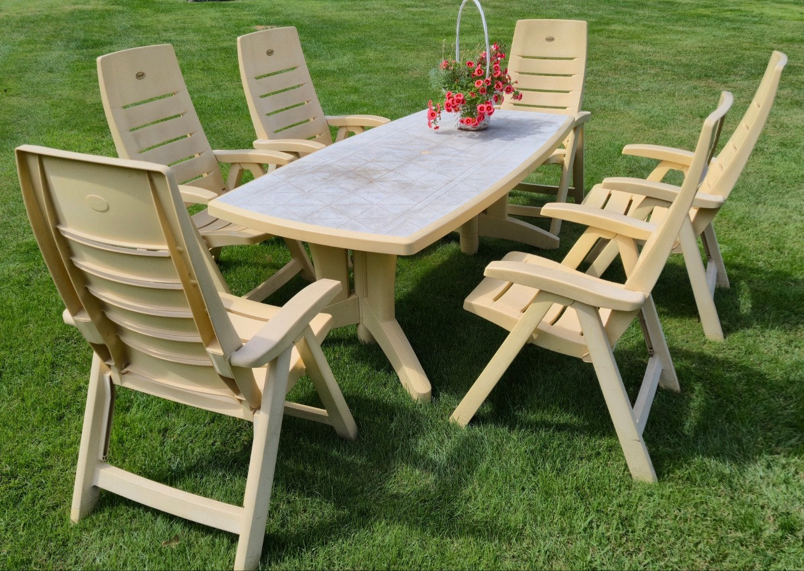 Hartman Prestige Tuinset - Beige/Geel - 6 Zitplaatsen, Tuin en Terras, Tuinsets en Loungesets, Ophalen, Kunststof, Gebruikt, 6 zitplaatsen