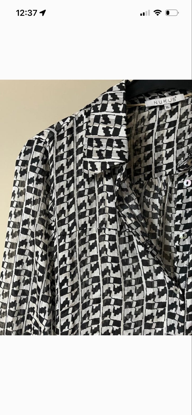 NUKUS blouse zwart wit patroon maat XL, Kleding | Dames, Blouses en Tunieken, Ophalen of Verzenden, Zo goed als nieuw, Maat 46/48 (XL) of groter