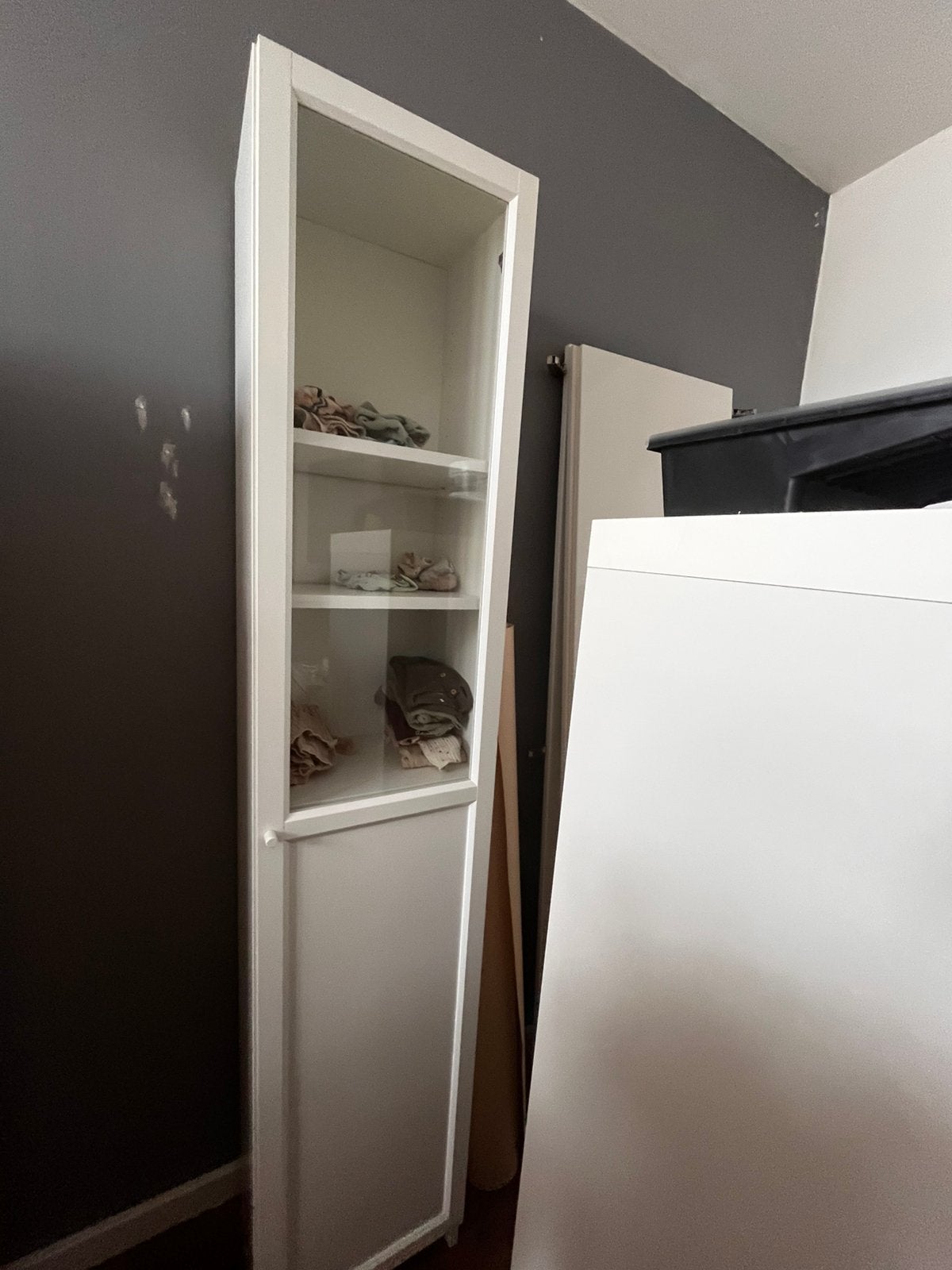 Witte Ikea Billy + Oxberg kast met deur, Ophalen, Minder dan 50 cm, Modern / scandinavisch / ikea, 25 tot 50 cm