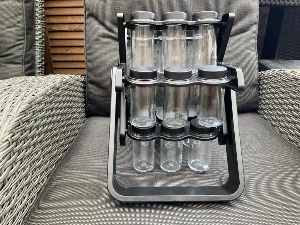 Nieuw zwart carrousel kruidenrekje glazen potjes, Huis en Inrichting, Ophalen, Nieuw, Overige materialen, Voorraadpot
